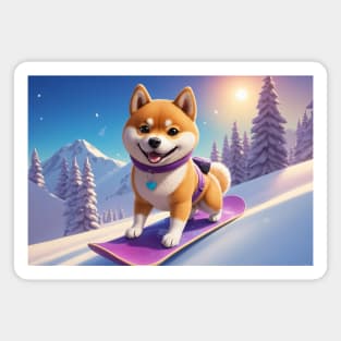 Cute Snowboarding Shiba Inu Dog Magnet